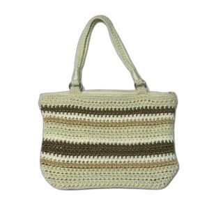 Lina Crochet Purse Handbag Multi Colored Brown Beige and White Bag